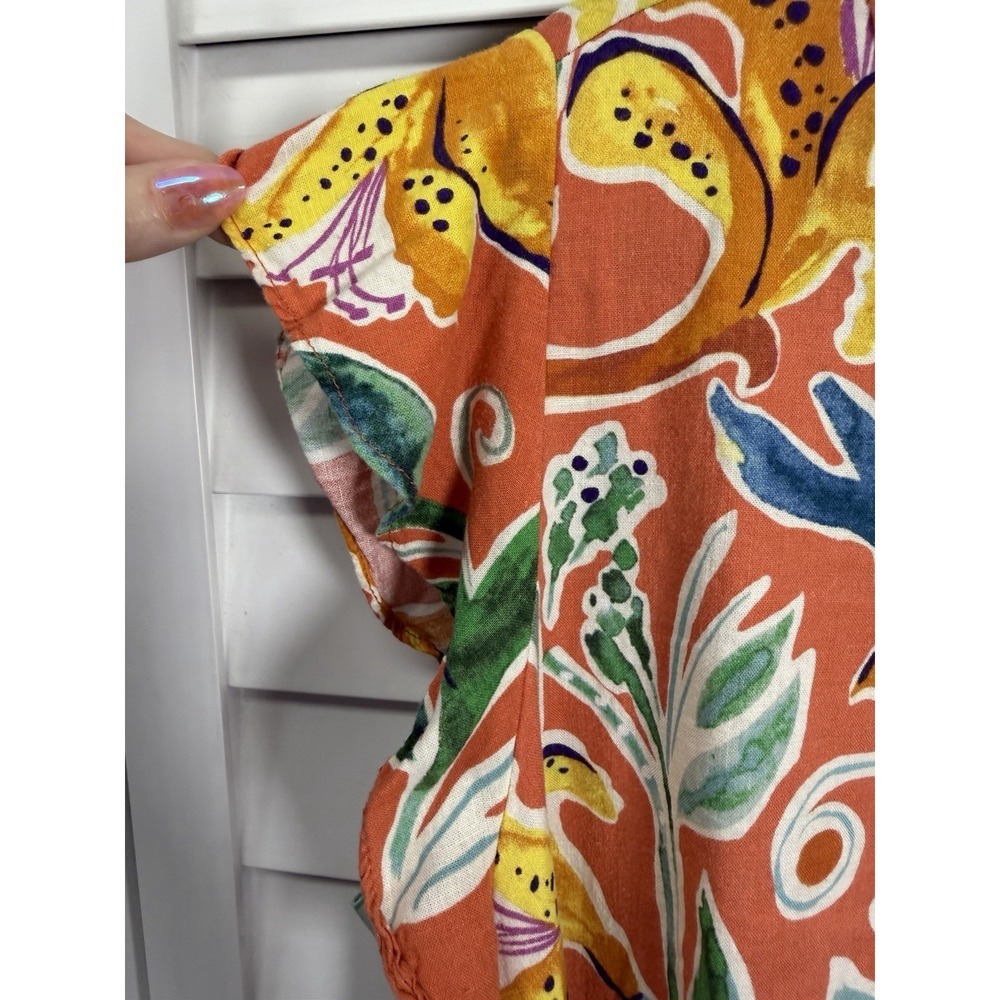 Rachel Roy Floral Tropical Flutter Sleeve Linen Blend V-Neck Women's Size 1X - Picture 3 of 8